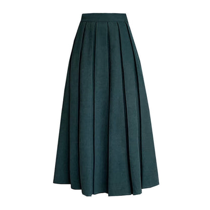 Green Plaid Vest Chiffon Shirt Pleated Skirt Set - S