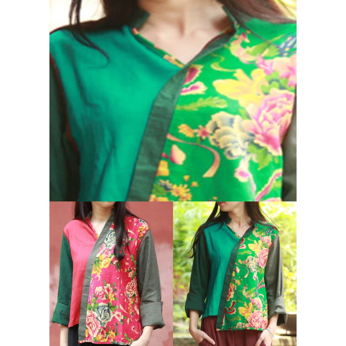 Green Print Asymmetrical Shirt Long Sleeve VB1023 - Sleeved