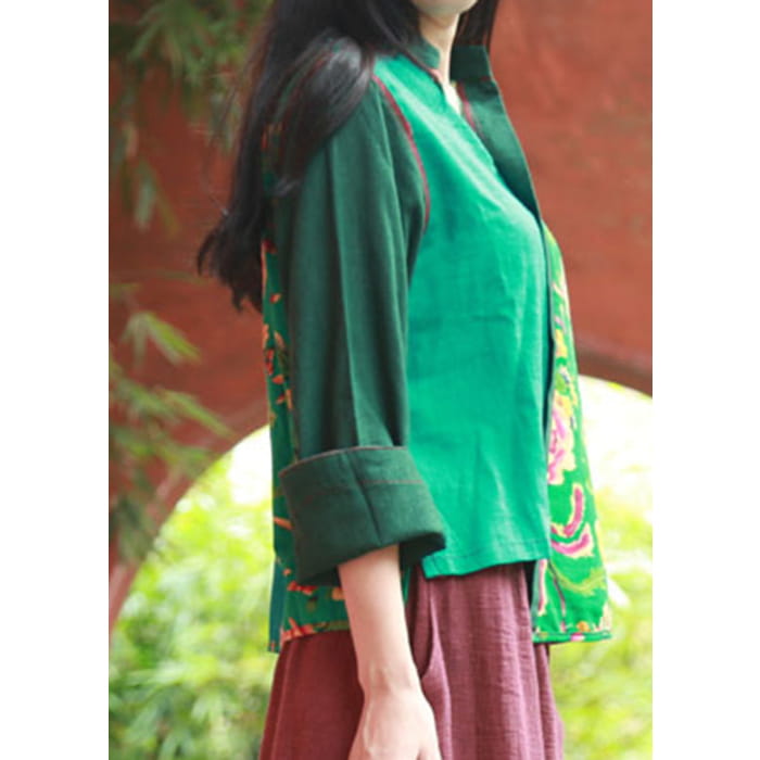 Green Print Asymmetrical Shirt Long Sleeve VB1023 - Sleeved