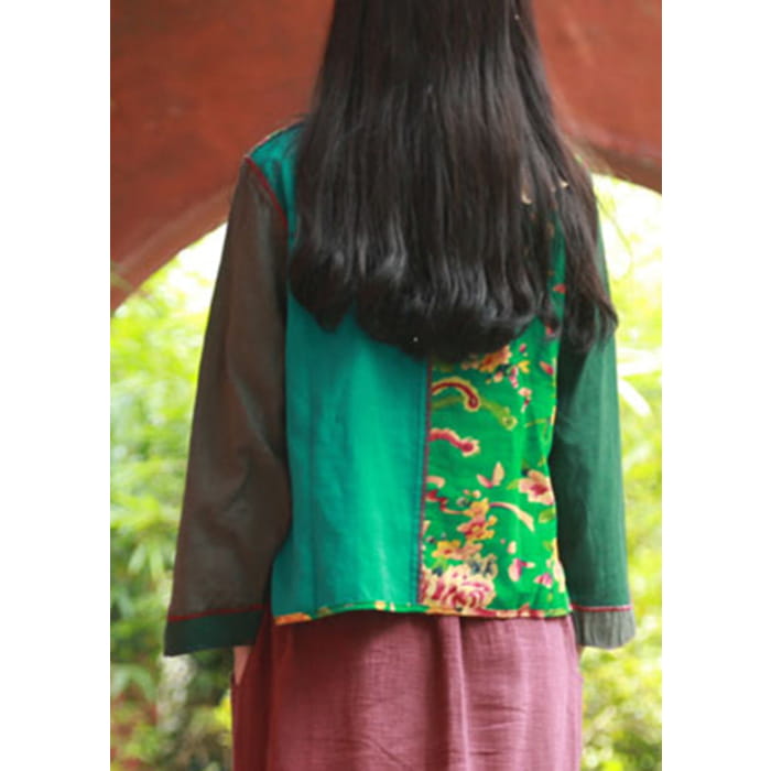 Green Print Asymmetrical Shirt Long Sleeve VB1023 - Sleeved