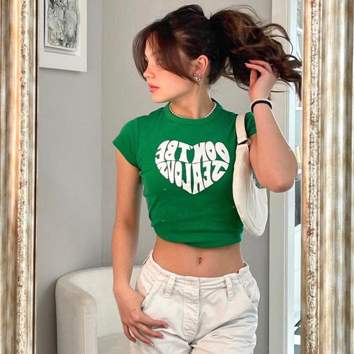 Green Short Crop Top - Tops