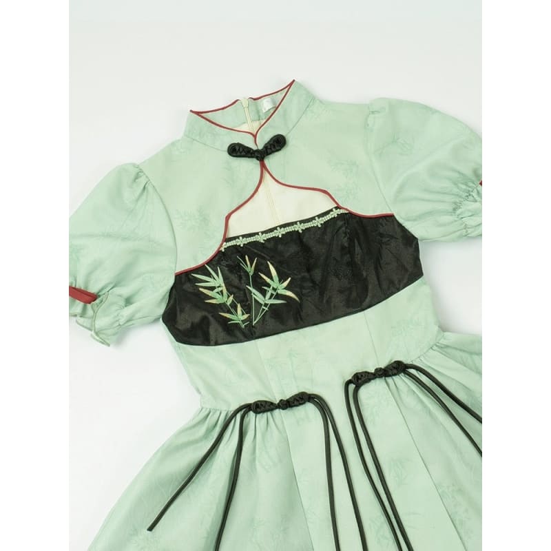 Green with Black Lace Lolita Cheongsam Dress - Modern Hanfu