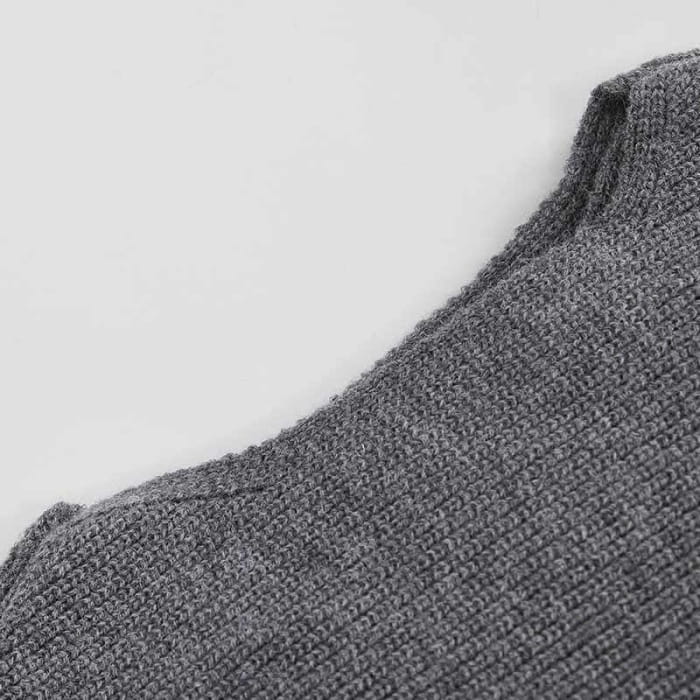 Grey Cross Knit Sweater Ruffled Split Slip Dress