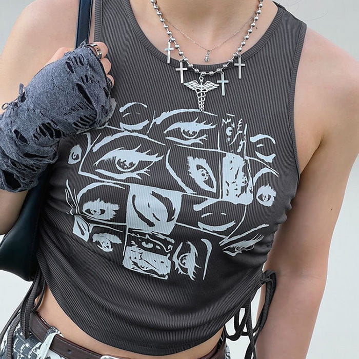 Grey Eyes Print Top - Tops