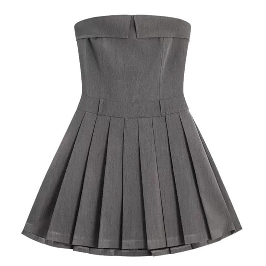 Grey Pleated Mini Dress - S / Dresses