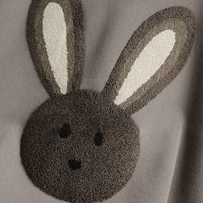 Grey Rabbit Plush Sweatshirt Roll Up Denim Pants