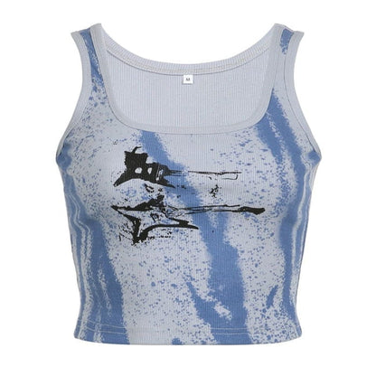 Guitar Print Ribbed Top - S / Blue - Tops