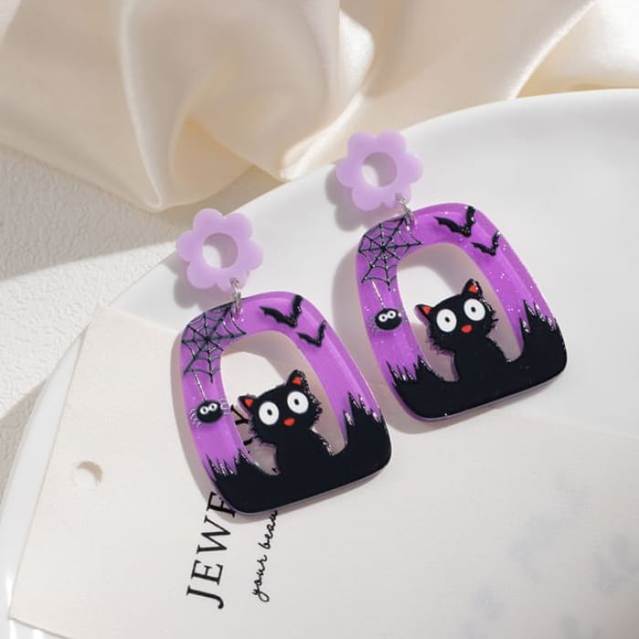 Halloween Acrylic Drop Earring - 1 Pair - E6355 - Purple &