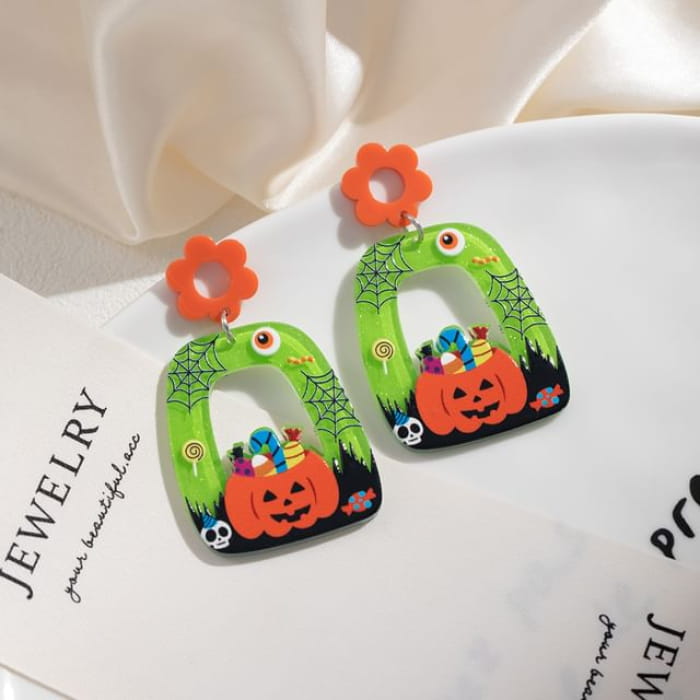 Halloween Acrylic Drop Earring - 1 Pair - E6356 - Green