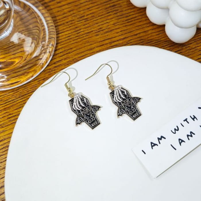 Halloween Bat Alloy Drop Earring - 1 Pair - E6105-1 - Black