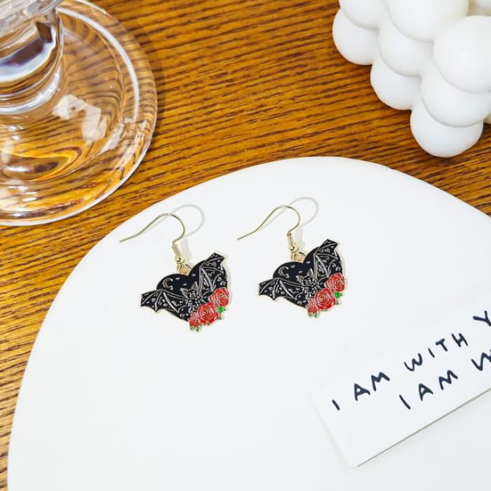 Halloween Bat Alloy Drop Earring - 1 Pair - E6105-4 - Black