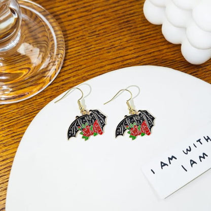 Halloween Bat Alloy Drop Earring - 1 Pair - E6105-5 - Black