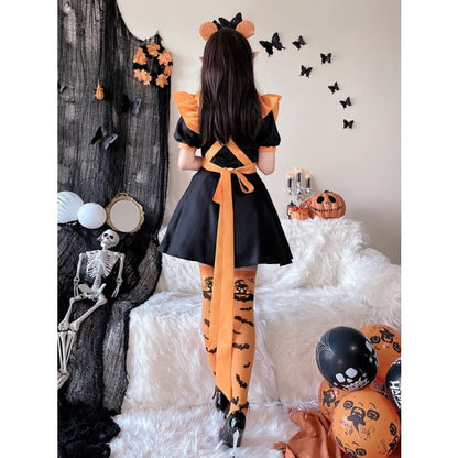 Halloween Black and Orange Pumpkin Maid Dress Costume