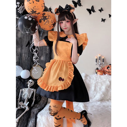 Halloween Black and Orange Pumpkin Maid Dress Costume