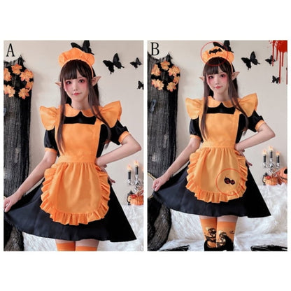 Halloween Black and Orange Pumpkin Maid Dress Costume