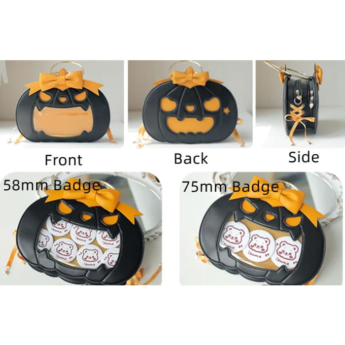 Halloween Black Pumpkin with Bow Tote Bag - Free Size