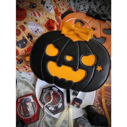 Halloween Black Pumpkin with Bow Tote Bag - Free Size