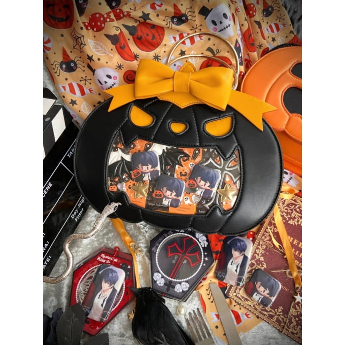 Halloween Black Pumpkin with Bow Tote Bag - Free Size