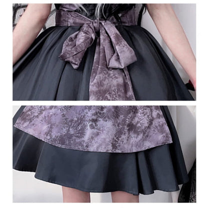 Halloween Costume Dark Maid Black Dress with Purple Apron