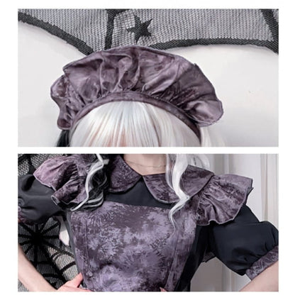 Halloween Costume Dark Maid Black Dress with Purple Apron