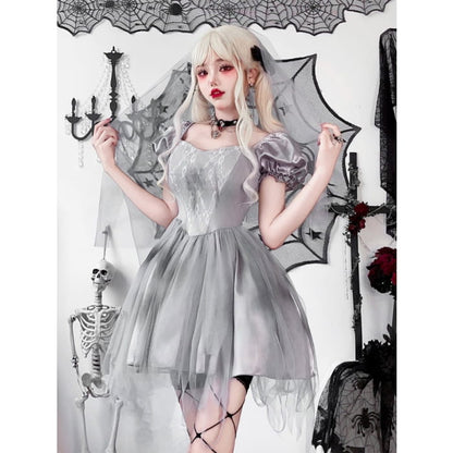 Halloween Gray Puff Sleeves Dress Costume