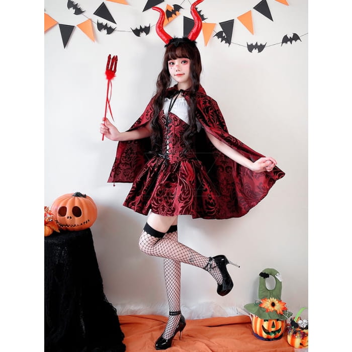 Halloween Vampire Red Costume Top and Skirt Set