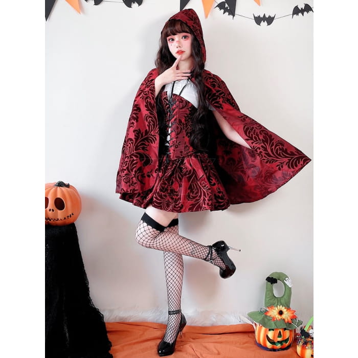 Halloween Vampire Red Costume Top and Skirt Set