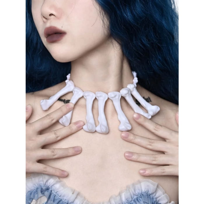 Halloween White Gothic Punk Bones Necklace - Free Size