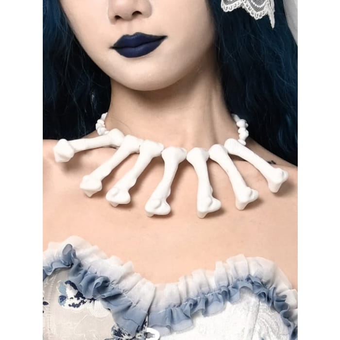 Halloween White Gothic Punk Bones Necklace - Free Size