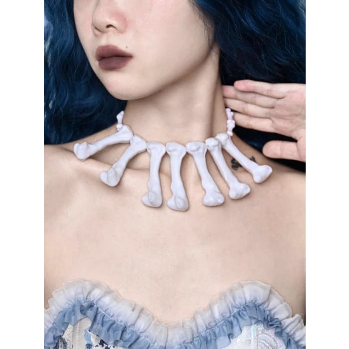 Halloween White Gothic Punk Bones Necklace - Free Size