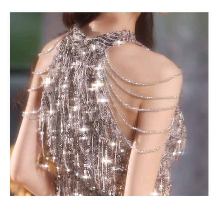 Halter Fringed Sequin Sheath Cocktail Dress