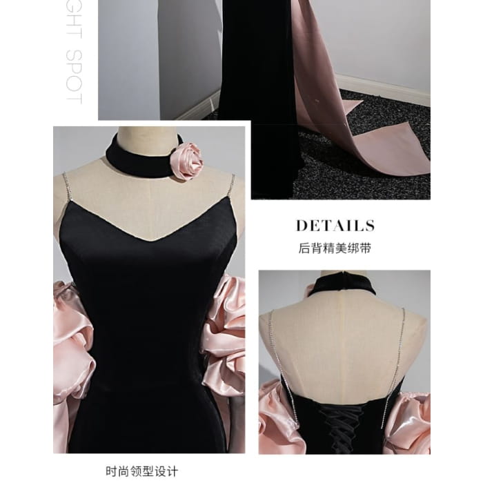 Halter Neck Bow Back Sheath Evening Gown - Dresses