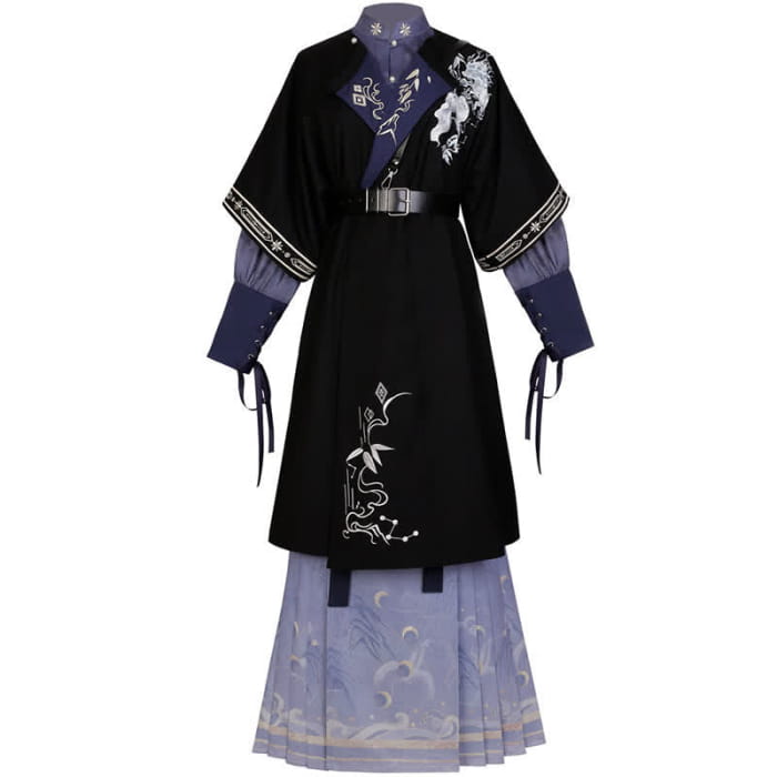 Han Costume Vintage Floral Embroidery Purple Dress Set