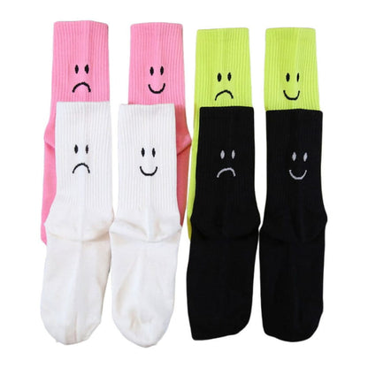 Happy and Sad Face Print Socks - Green