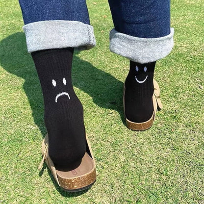 Happy and Sad Face Print Socks - Pink