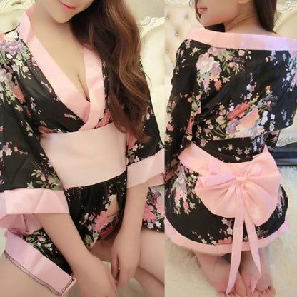 Harajuku Sakura Flower Kimono Lingerie - Black / One Size