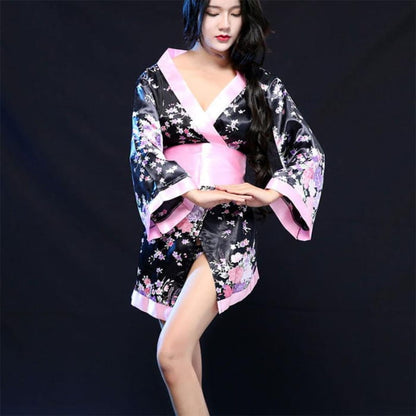 Harajuku Sakura Flower Kimono Lingerie - Black / One Size