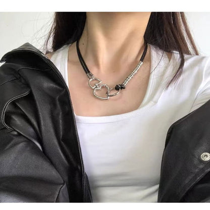 Heart Alloy Faux Leather Choker