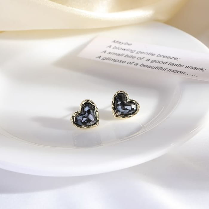 Heart Alloy Stud Earring - 1 Pair - Black / One Size