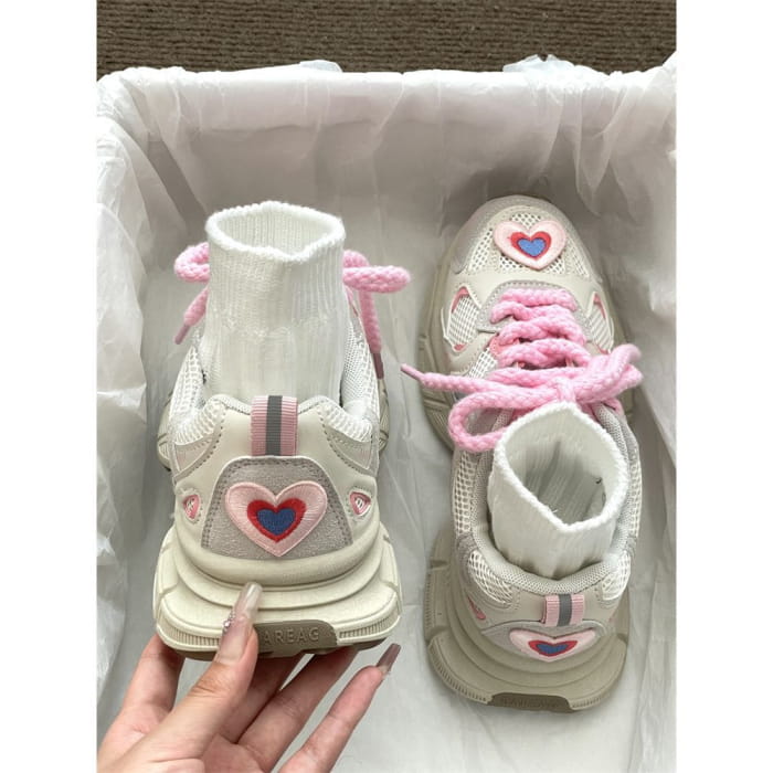 Heart Applique Platform Sneakers