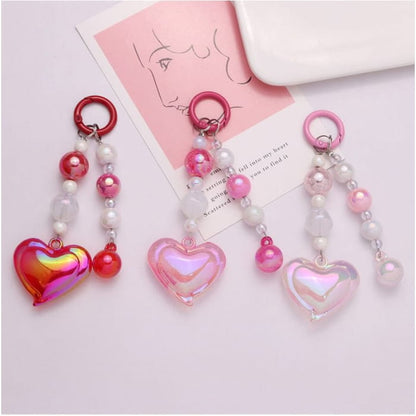 Heart Bead Acrylic Bag Charm Keyring Phone