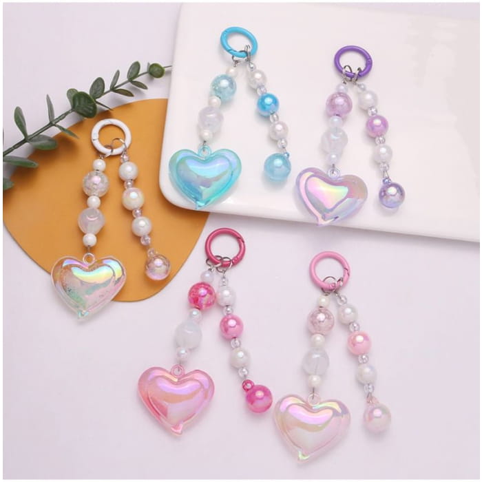 Heart Bead Acrylic Bag Charm Keyring Phone