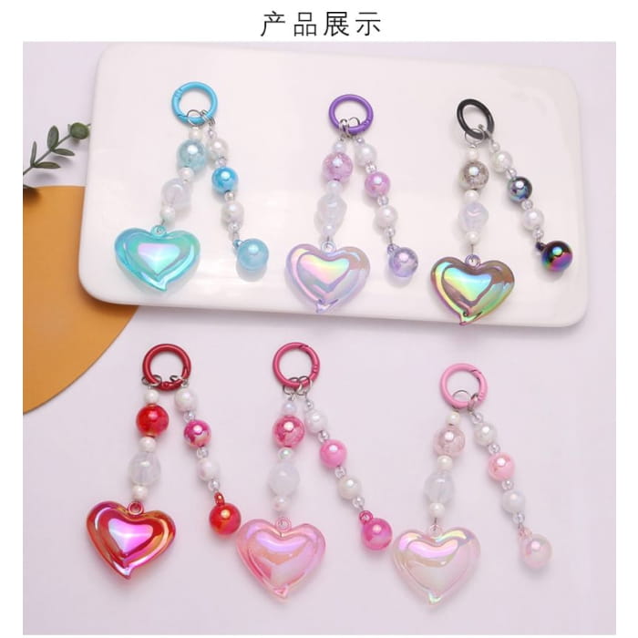 Heart Bead Acrylic Bag Charm Keyring Phone