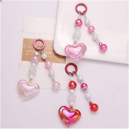 Heart Bead Acrylic Bag Charm Keyring Phone