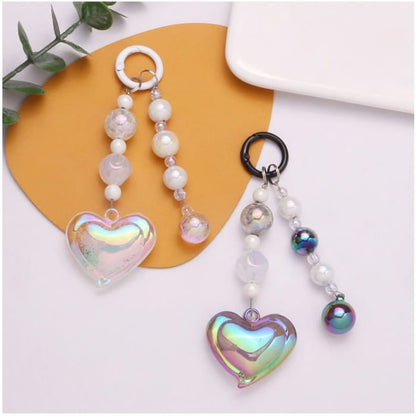 Heart Bead Acrylic Bag Charm Keyring Phone