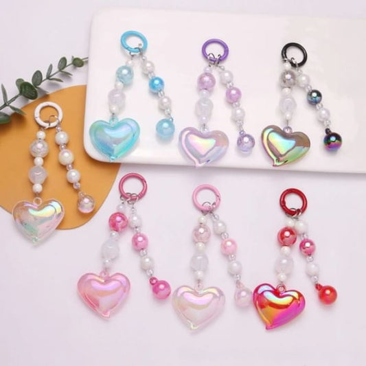 Heart Bead Acrylic Bag Charm Keyring Phone