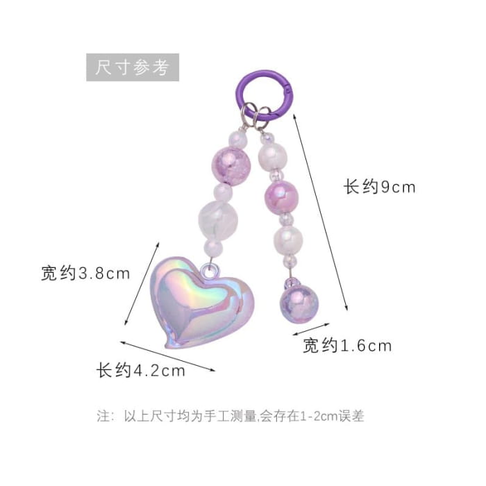 Heart Bead Acrylic Bag Charm Keyring Phone