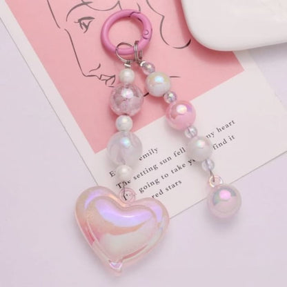 Heart Bead Acrylic Bag Charm Keyring Phone - Q1306-1 - Pink