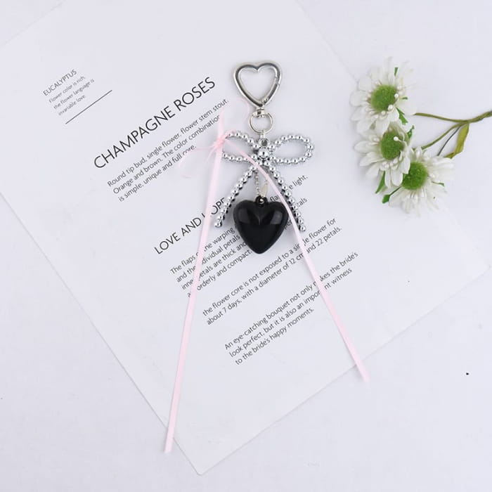 Heart Bow Faux Pearl Resin Bag Charm Keyring