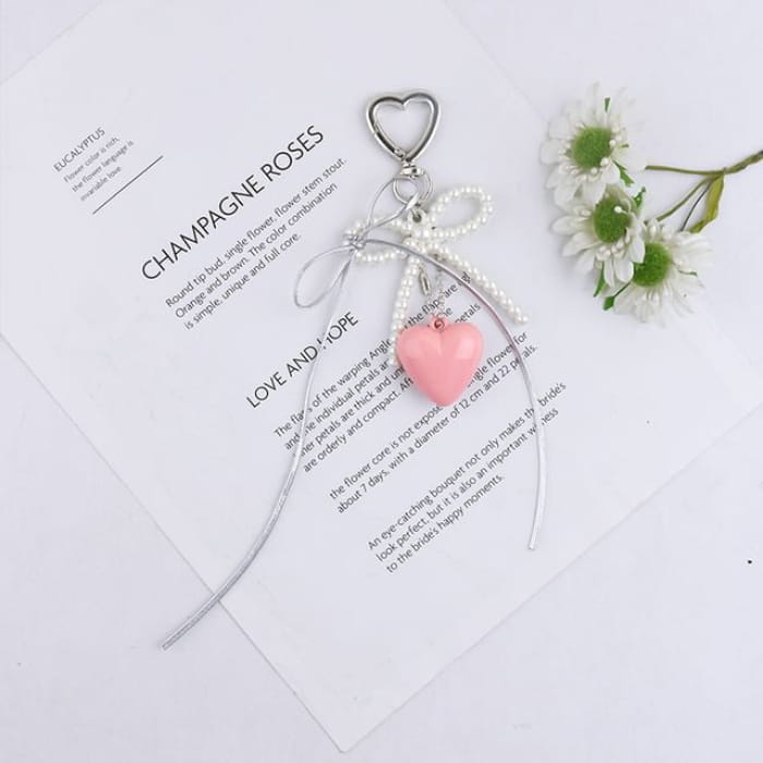 Heart Bow Faux Pearl Resin Bag Charm Keyring - Q1643-4